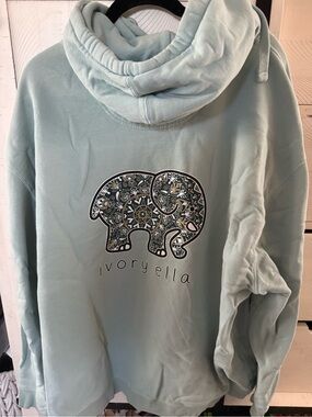 ivory ella Mint Green Elephant Pullover Hoodie